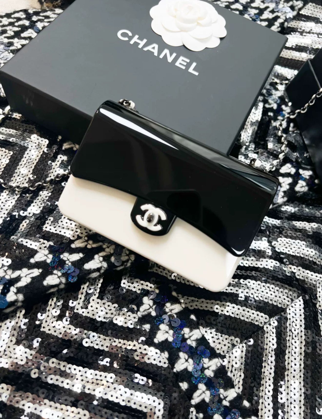 Chanel21 black and white acrylic box minaudière