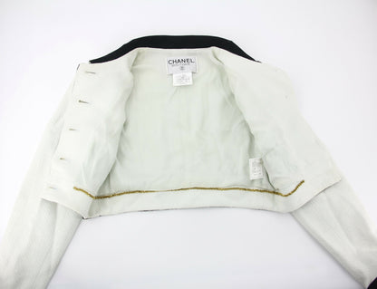 Chanel Vintage P95 Wool Coco Button White Light Green Short Jacket