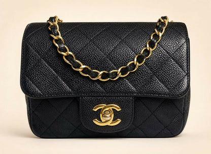 Chanel Mini Square Black Caviar Classic Timeless Flap Bag GHW