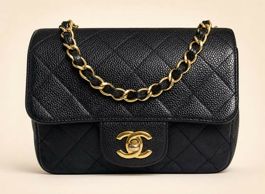 Chanel Mini Square Black Caviar Classic Timeless Flap Bag GHW