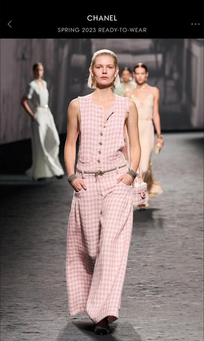 Chanel 2023 SS pink check jumpsuit fr38 with tag