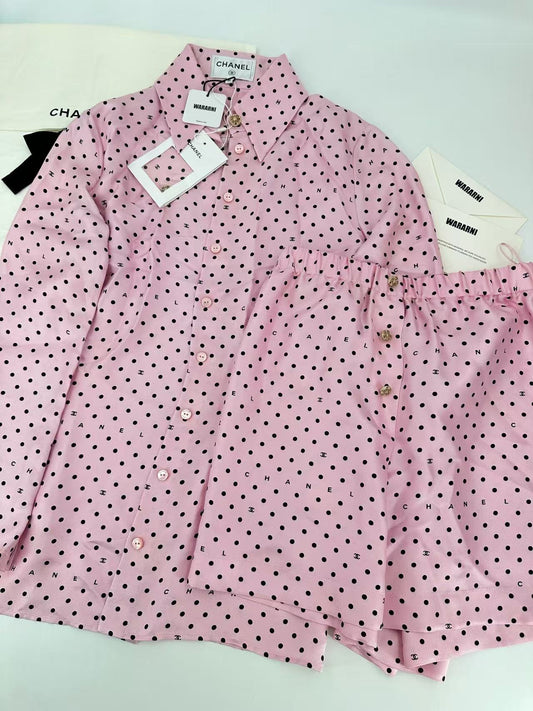 Chanel 24P pink polka shirt