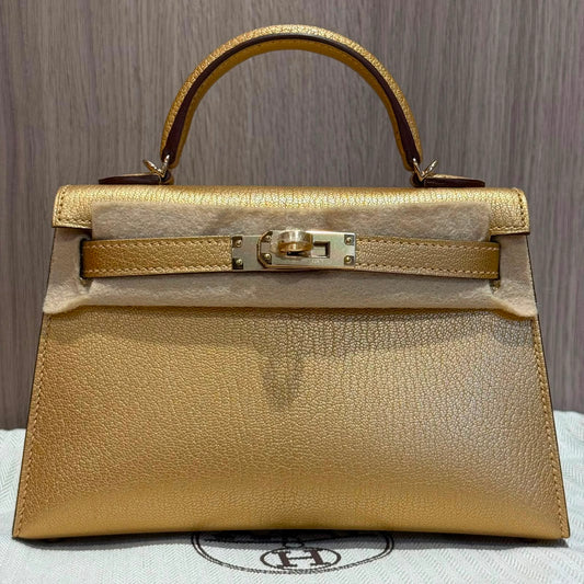 Hermes Mini Kelly 20 Dore Chevre Permabrass hardware