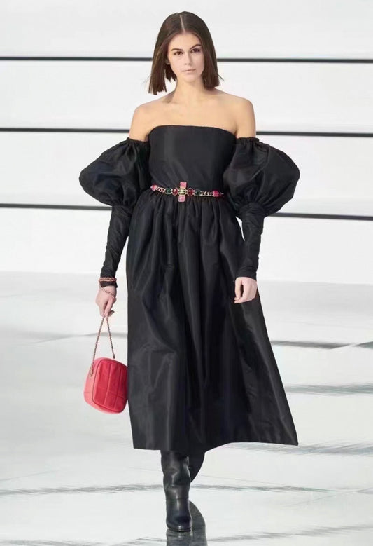 Chanel 20k black dress off shoulders