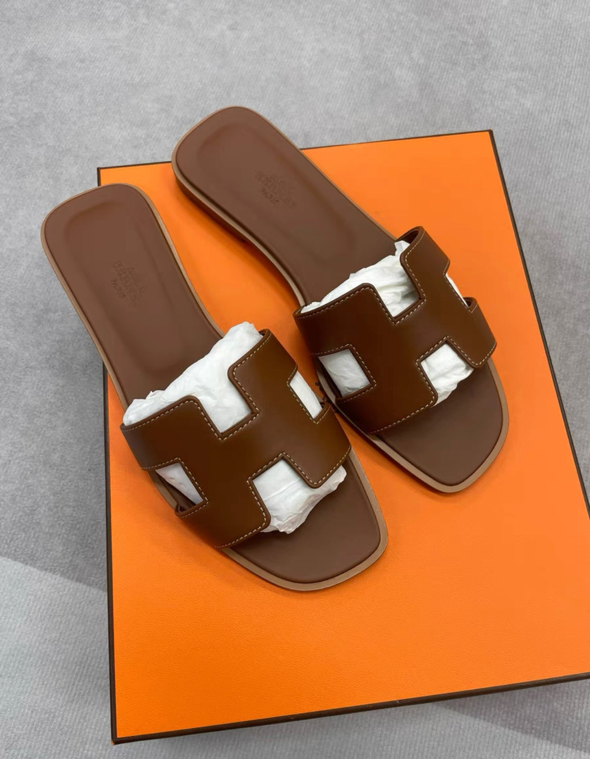 Hermès Oran Sandals Gold Box Calfskin size 36