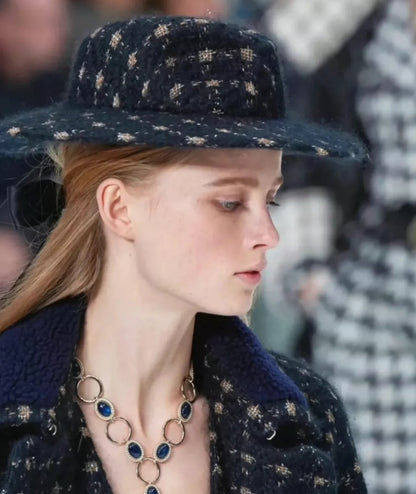 Chanel 19K Black 
Gold Wool tweed Fedora Hat