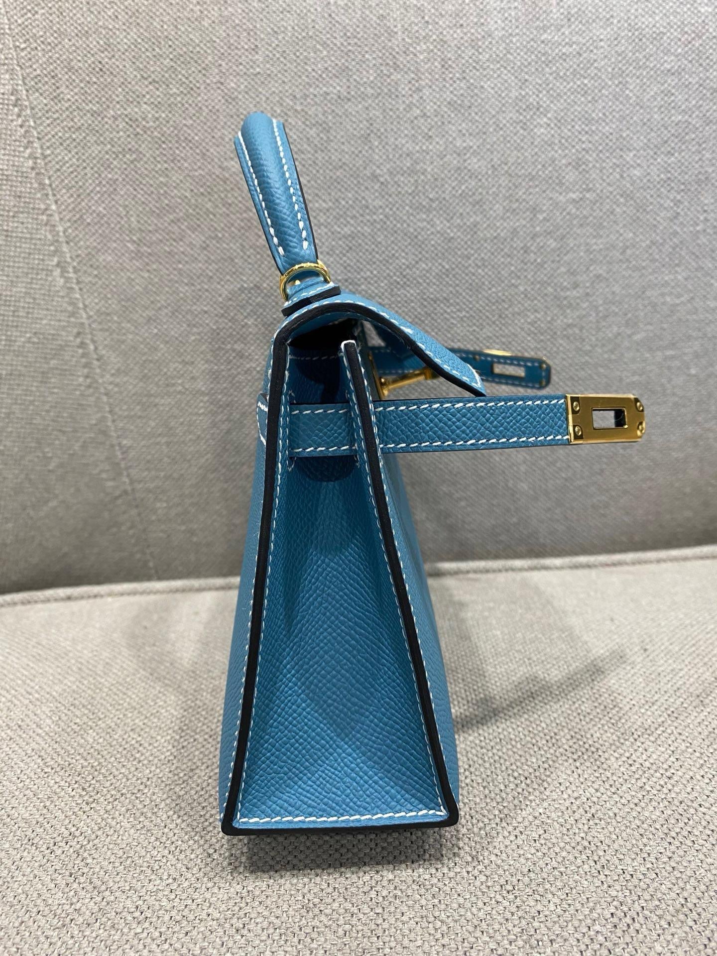Hermes Mini Kelly Bleu Jean Epsom Gold Hardware