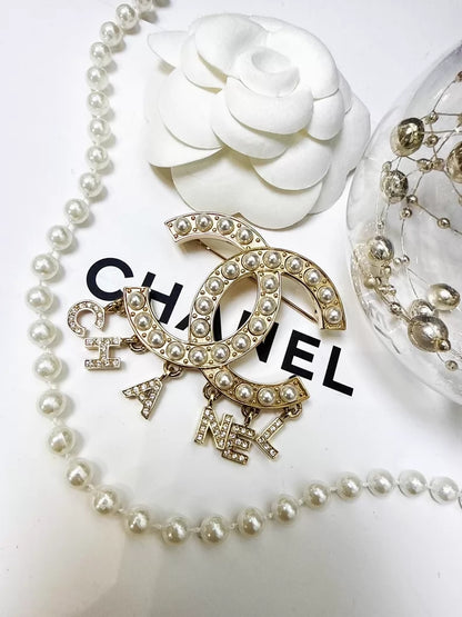 Chanel 20B double C pearl logo brooch