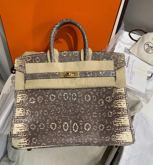 HERMÈS BIRKIN 25 SELLIER OMBRE LIZARD GOLD HARDWARE