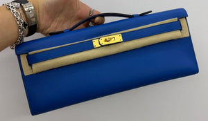 Hermes Kelly cut Bleu Zellige Swift Gold hardware