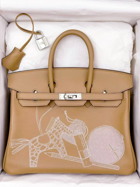 Hermes Birkin 25 in and out biscuit swift leather palladium hardware