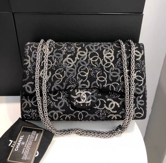 Chanel Tweed Jumbo Swarovski Crystal Flap Bag