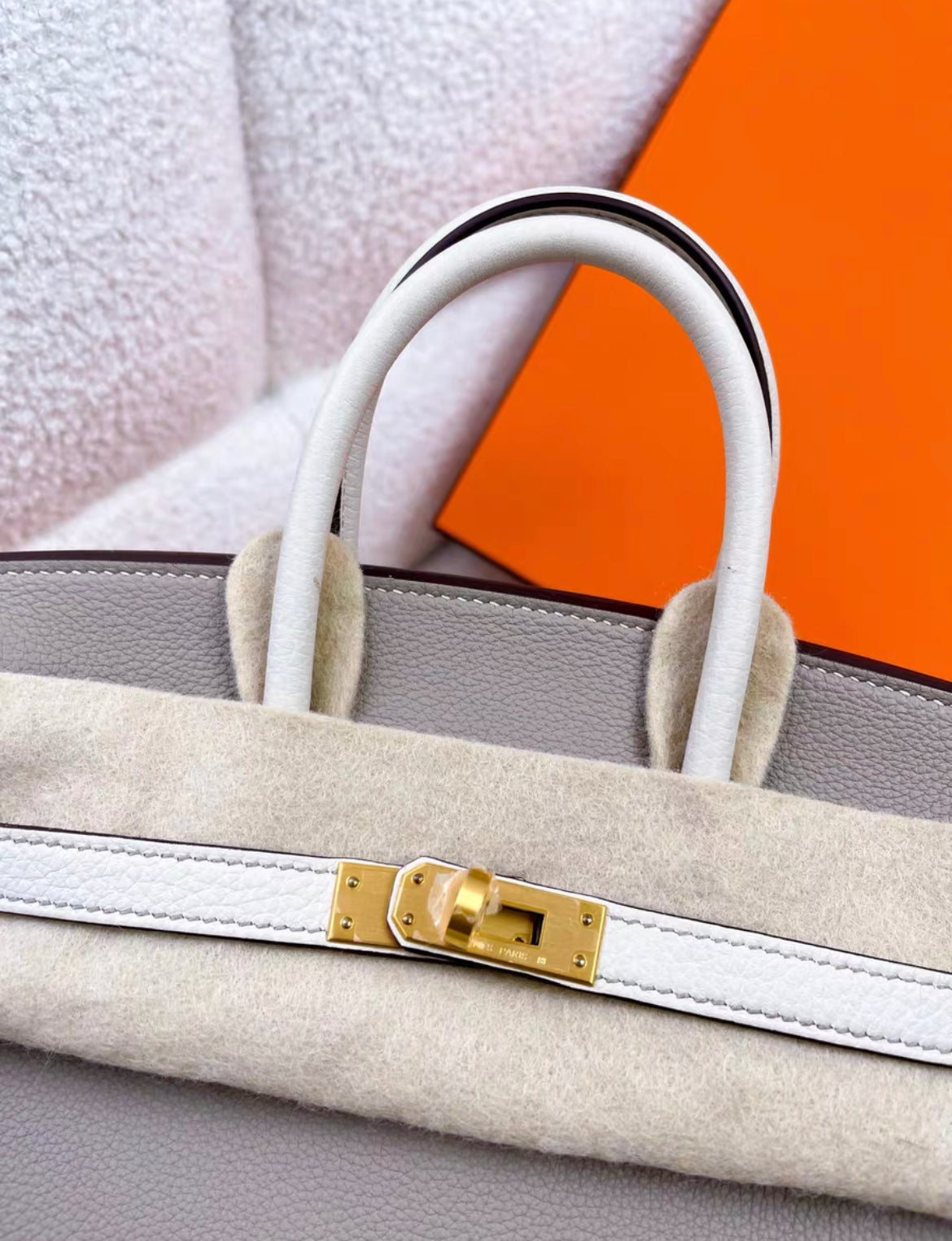 Hermès Special Order (HSS) Birkin 25 Gris and Craie Togo Brushed Gold Hardware