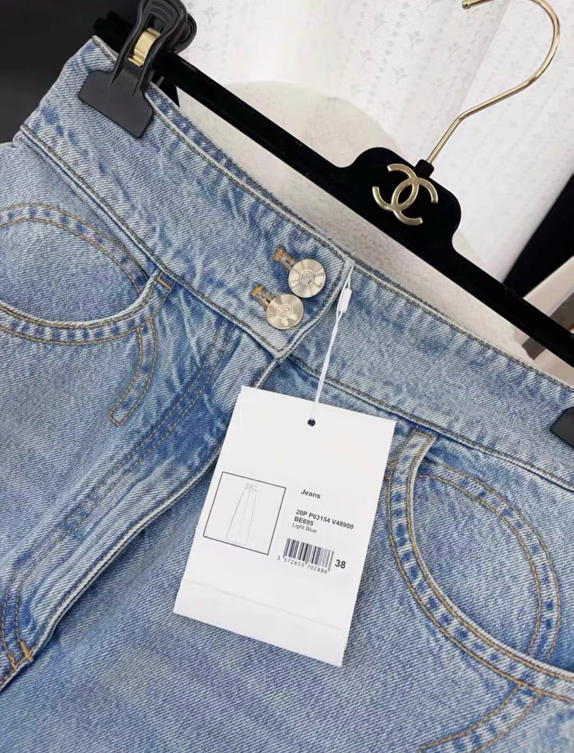 シャネル　2020　wide leg jeans　ワイドレッグジーンズ Chanel 20P blue denim wide-leg pants size 38 – Wararni.com