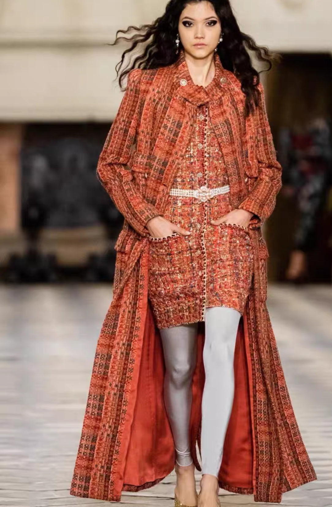 Chanel 21A Red, Orange, Green & Black tweed coat