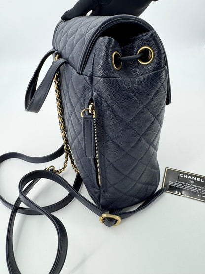 Chanel Dark Blue leather backpack with gold hardware