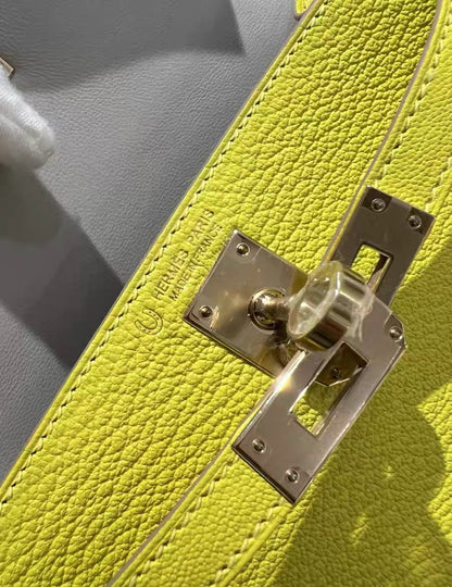 Hermes Mini Kelly Sellier Bag Lime Chevre Leather light gold hardware