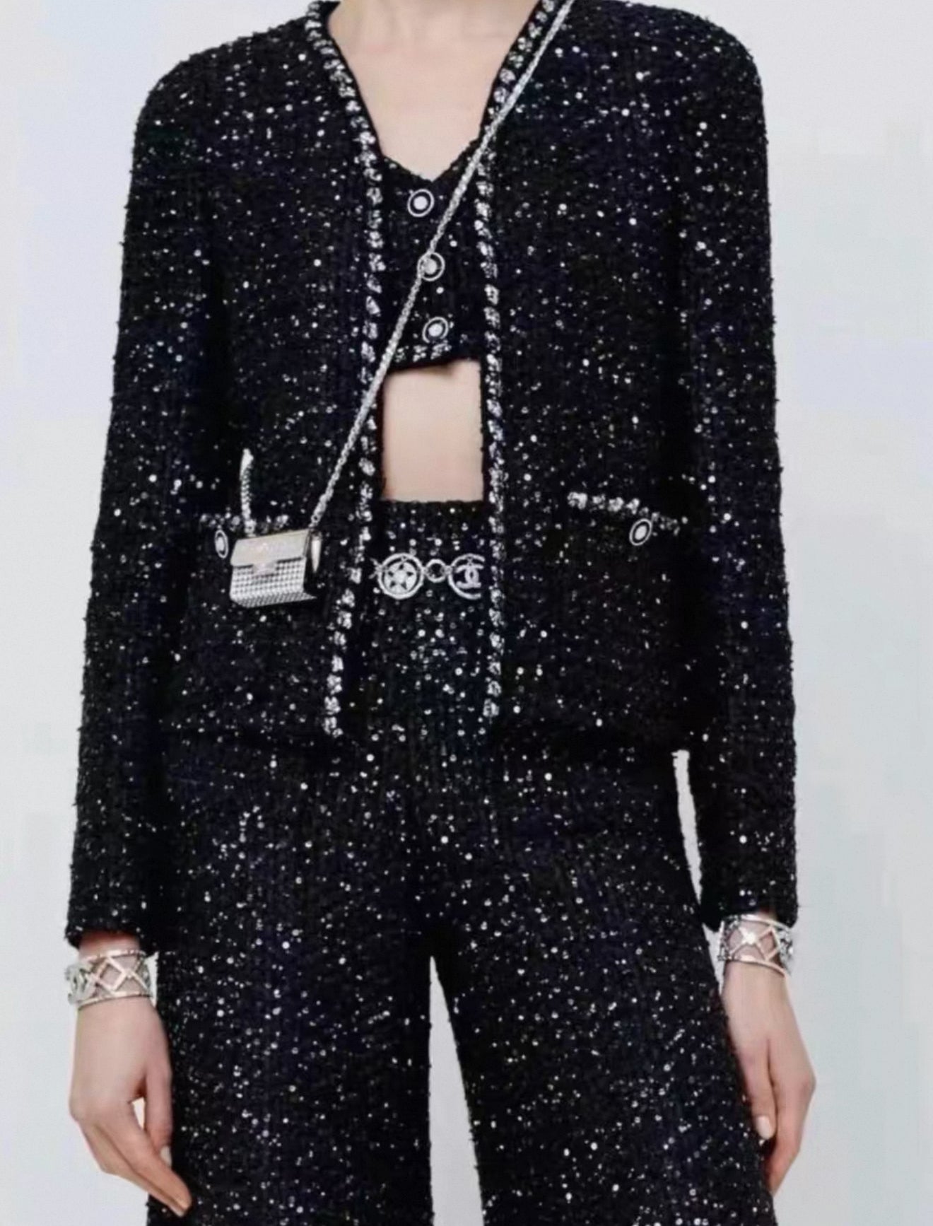 Chanel 22P Sequinned Wide-Leg Pants F36
