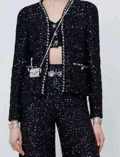 Chanel 22P Sequinned Wide-Leg Pants F36