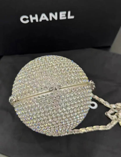 Chanel Runway Off White Round Evening Clutch Crystal Ball Shoulder Flap Bag