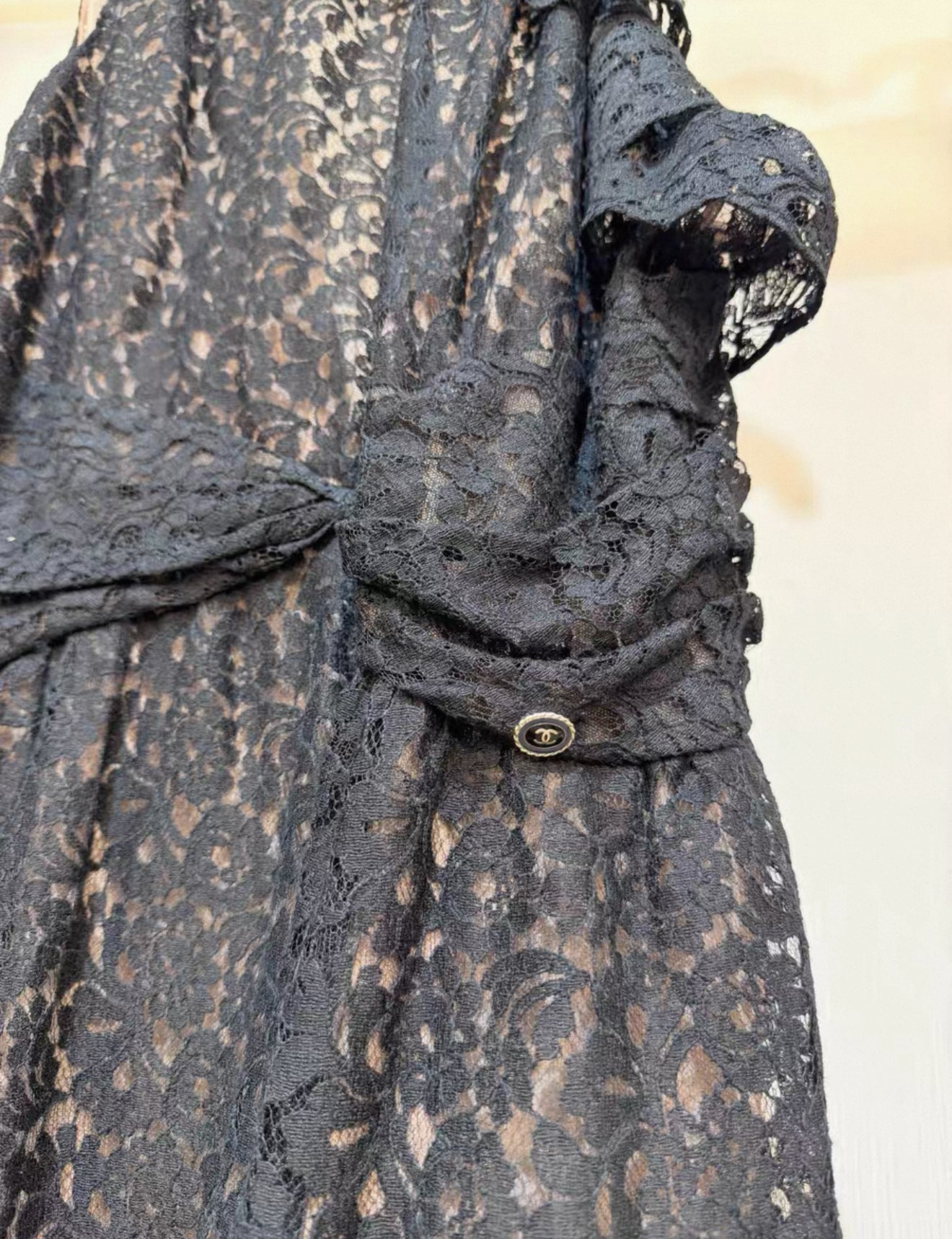 Chanel black lace evening dress