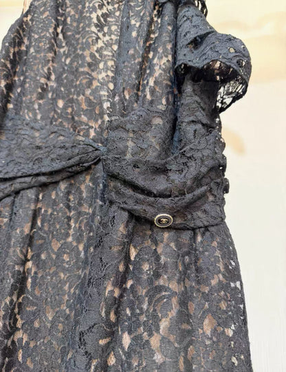Chanel black lace evening dress