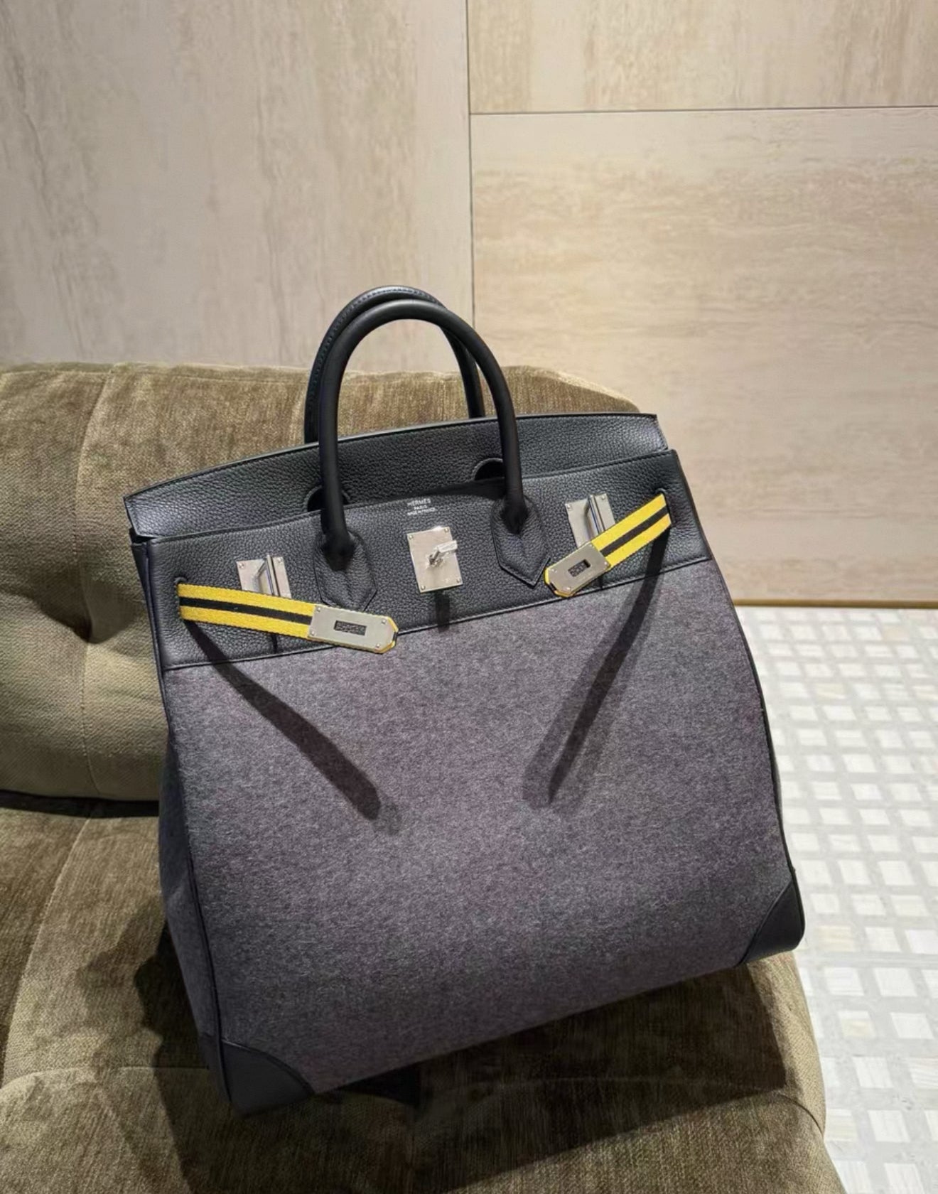 Hermès Birkin HAC 40 Black/yellow Wool & leather palladium hardware