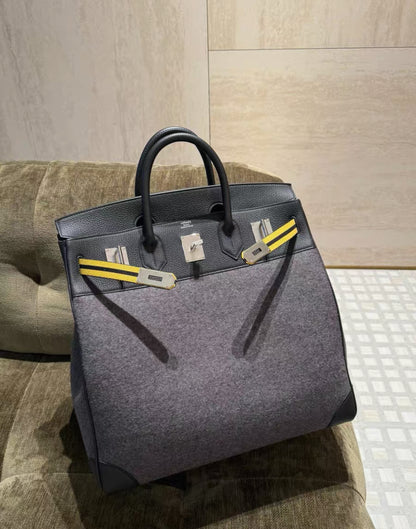 Hermès Birkin HAC 40 Black/yellow Wool & leather palladium hardware