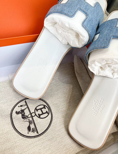 Hermès Oran Sandals Clear Blue Denim