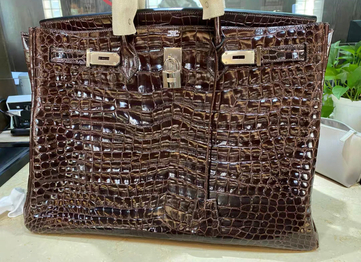 ブラウンクロコBAG Hermes Birkin 50 Travel Bag Brown shiny Porosus Crocodile Gold