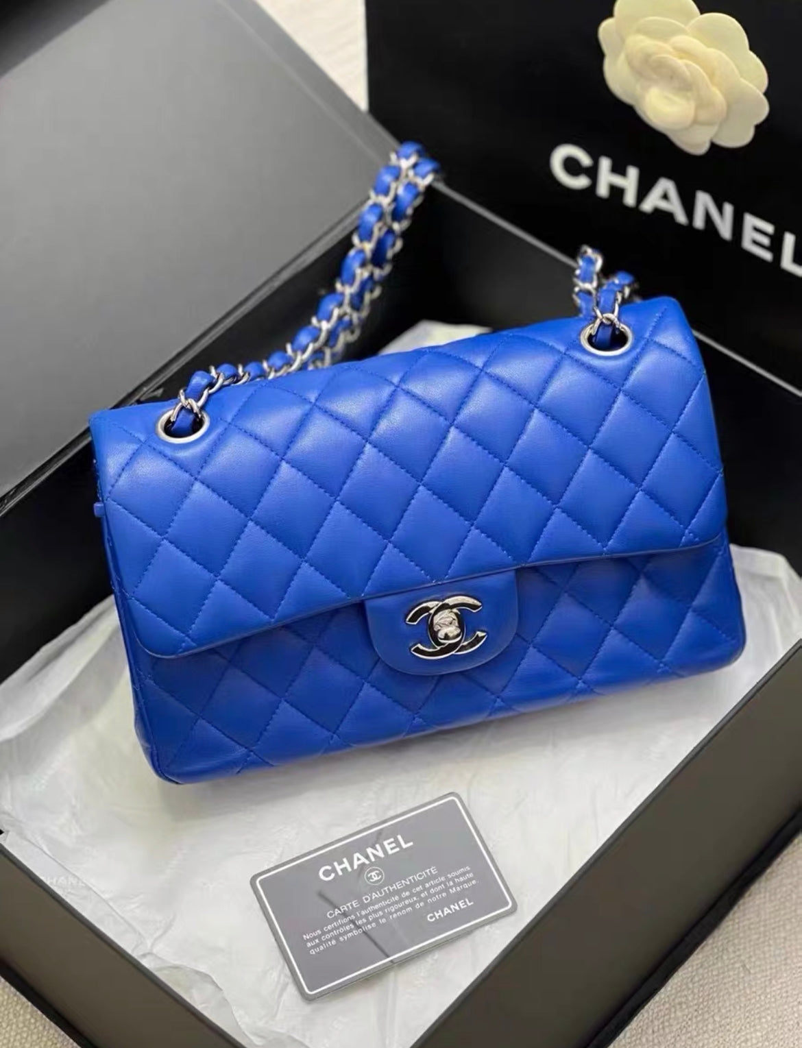 Chanel Electric Blue Medium Lambskin Double Flap Bag