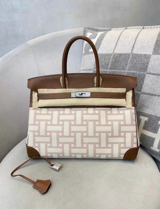 Hermes Birkin 35 Mosaic Special Limited Edition Creme Tan Brown