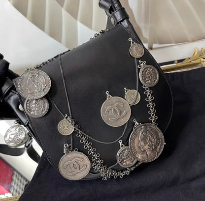 Chanel Black Coin Medallion Saddle