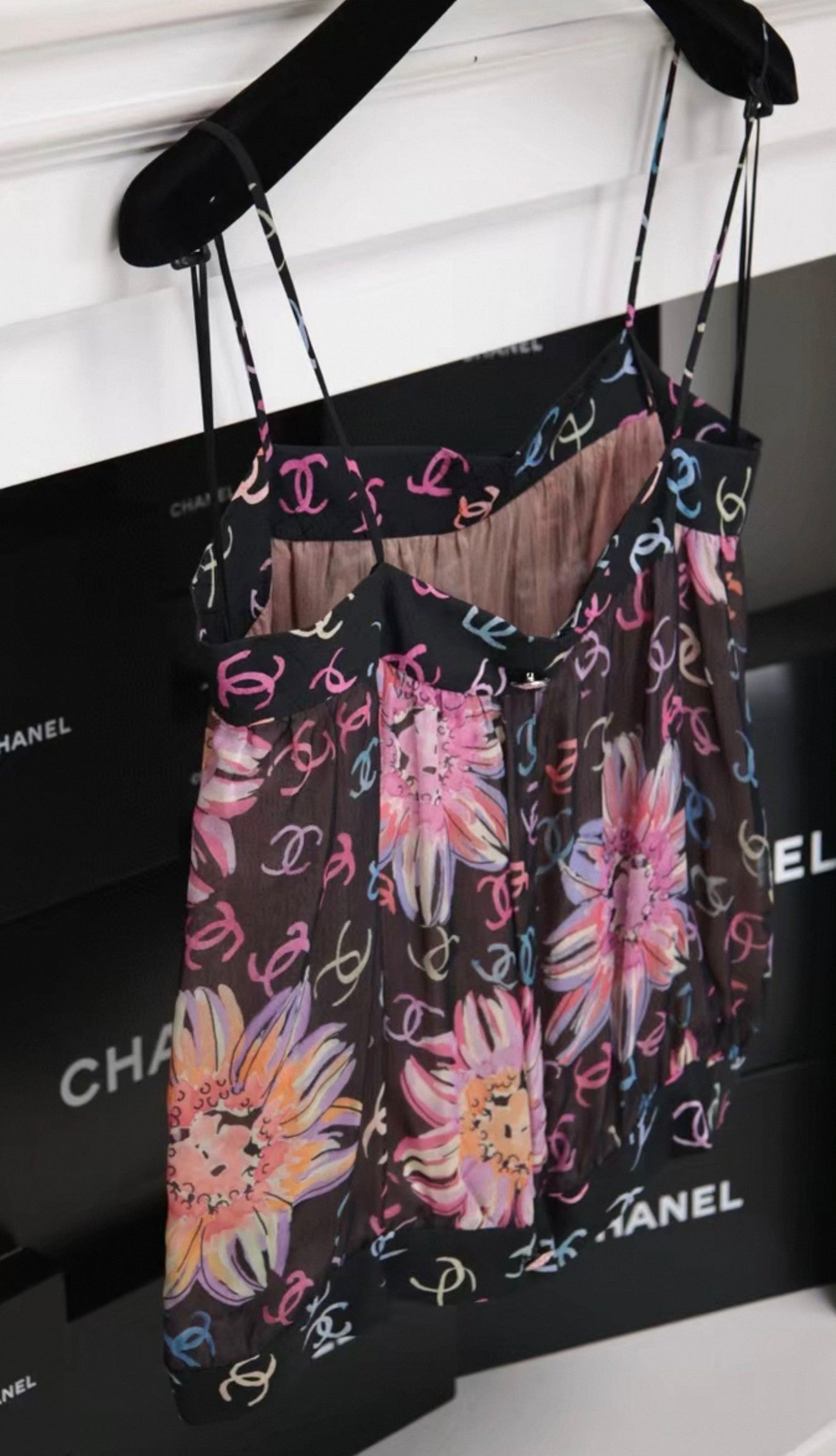 Chanel 24S Runway Colored Silk Camellia Print Camisole Top