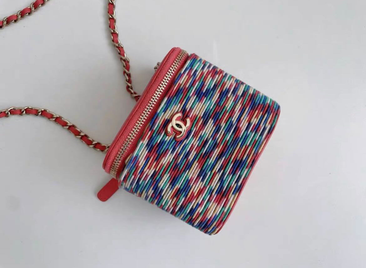 CHANEL Embroidered Thread Mini Vanity With Chain Multicolor