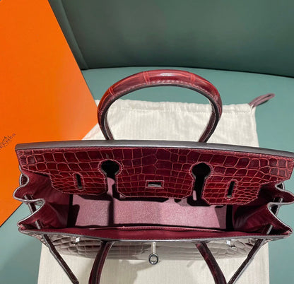 HERMÈS BIRKIN 30 BORDEAUX POROSUS CROCODILE PALLADIUM HARDWARE