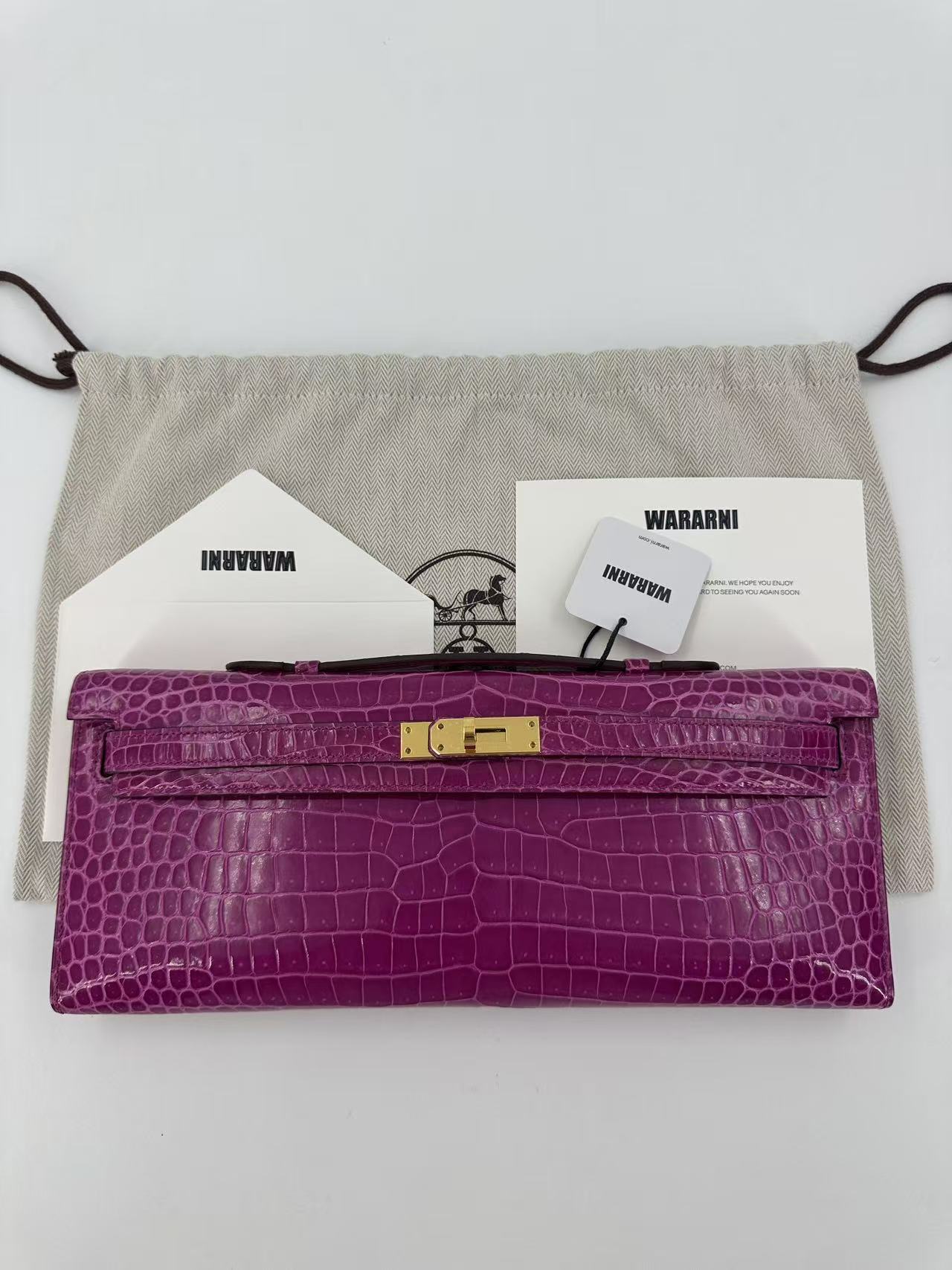 Hermes Kelly cut Rose Scheherazade Shiny croc Niloticus Gold hardware
