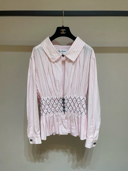 Chanel 19C Pink Striped Pleated Blouse