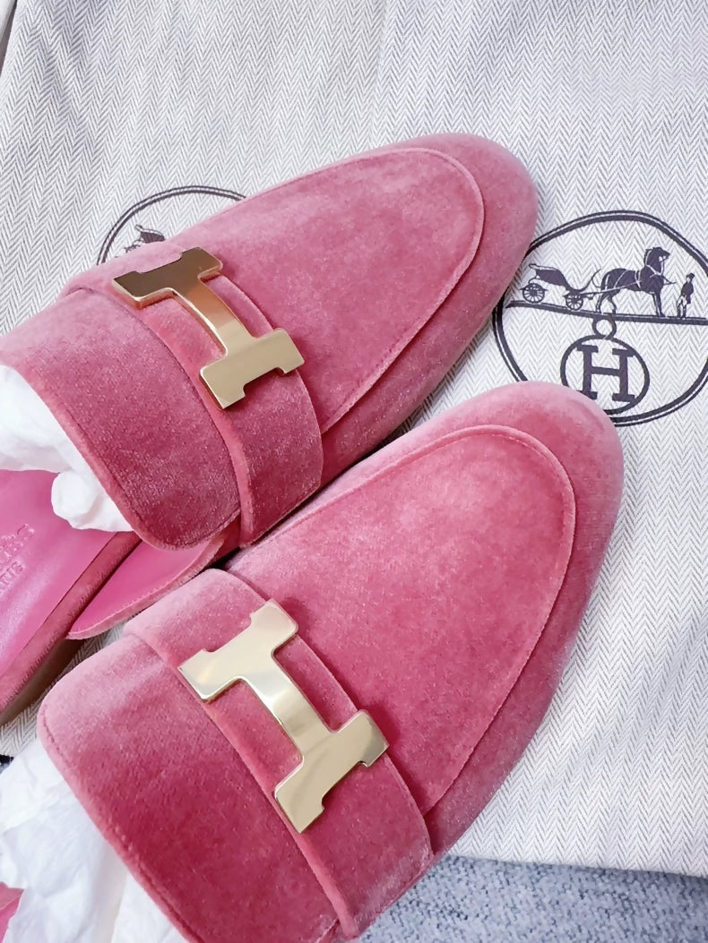 Hermes velvet pink mule sandals