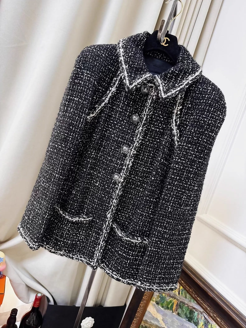 Chanel 17K Black and White Tweed Pearl-Buttoned Jacket