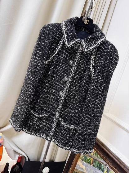 Chanel 17K Black and White Tweed Pearl-Buttoned Jacket