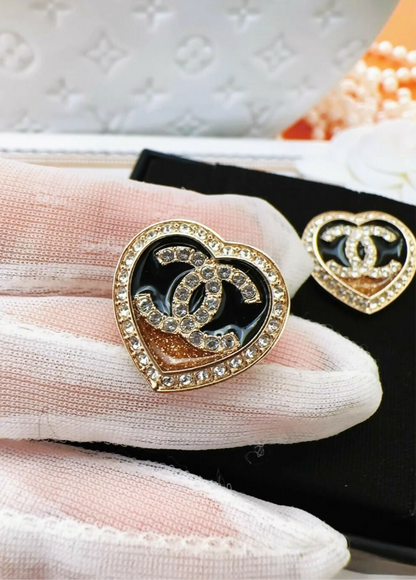 Chanel 23B black & gold heart earrings