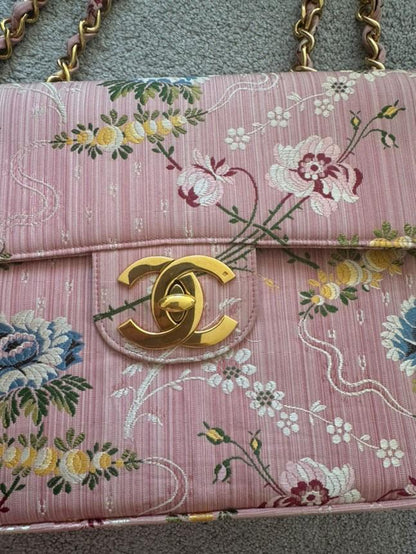 Chanel Timeless Jumbo Brocade Silk Rose