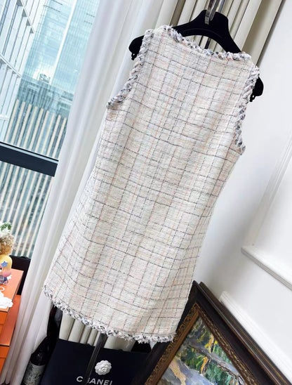 Chanel 25S white Multicolor tweed dress