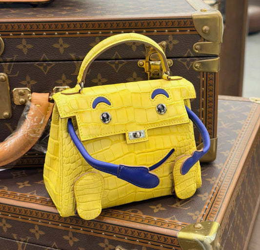 Hermès Kelly Doll Yellow Marigold Matte Alligator Blue electric Swift leather Palladium Hardwarea