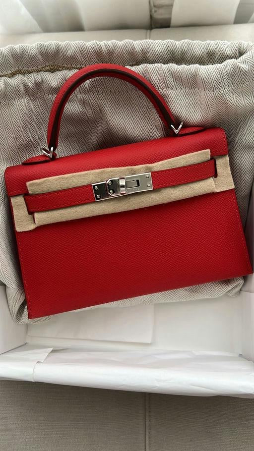 Hermes Kelly 20 Rouge Radieux Epsom Palladium hardware