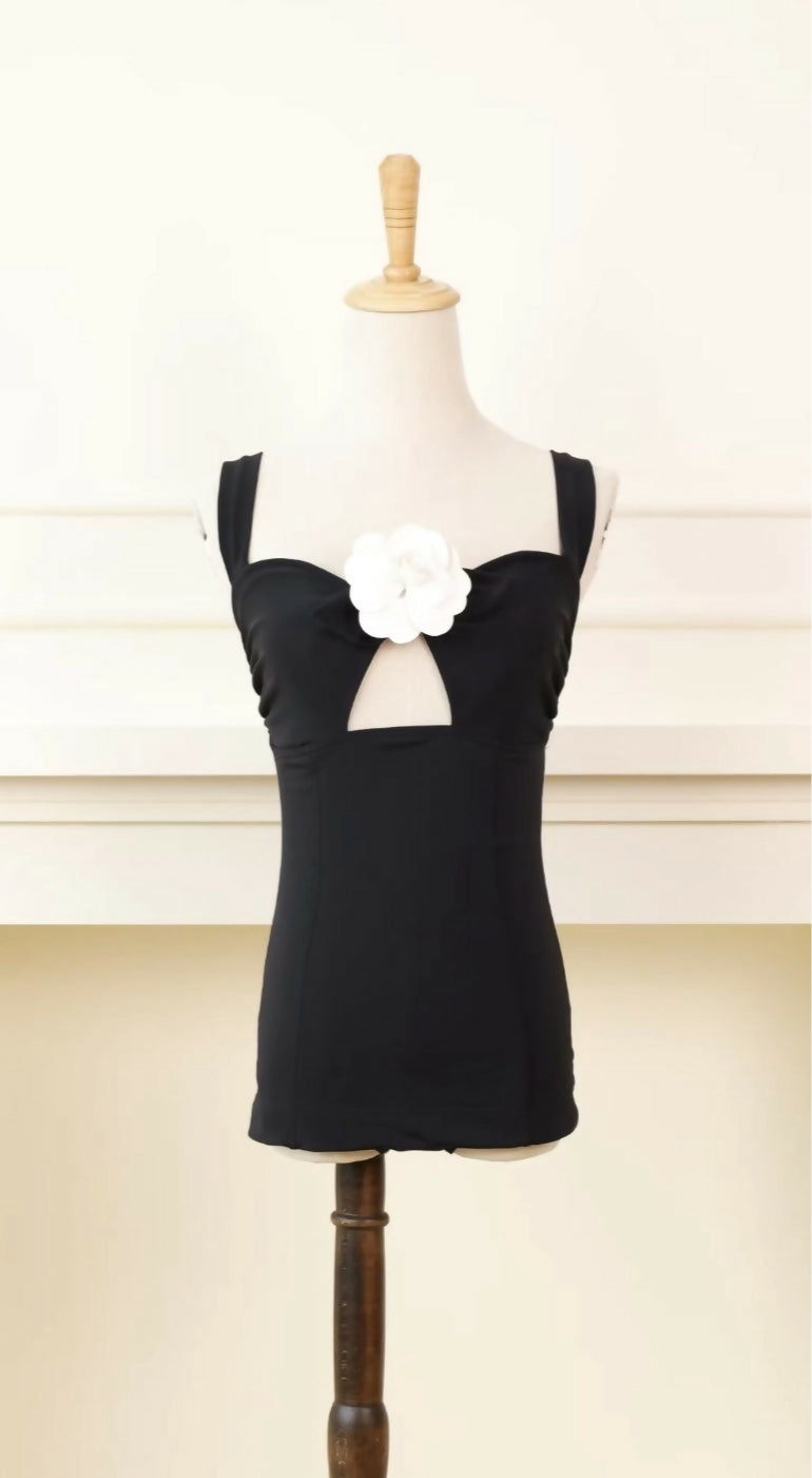 Chanel 1996 Black and White Camellia Top Swimsuit