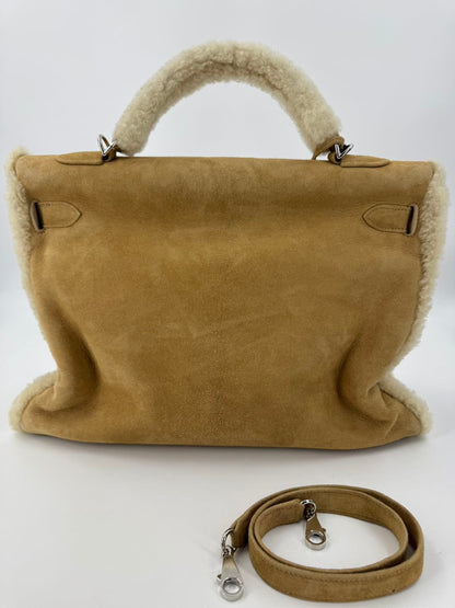 Hermes Kelly 40 Veau Doblis Suede Shearling Teddy Palladium Hardware