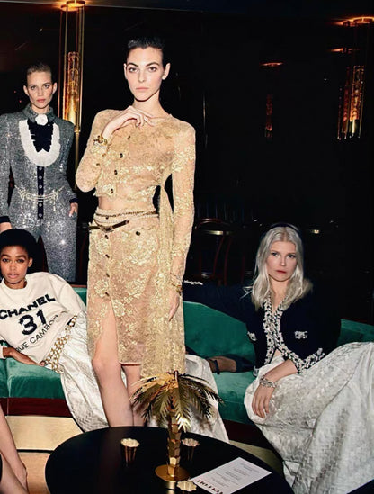 Chanel 20A Beige & Gold Lace Blouse