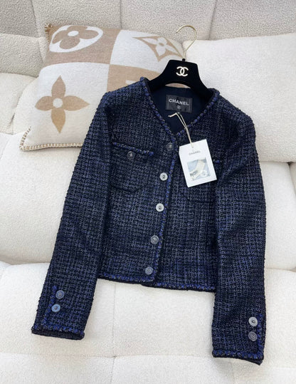 Chanel 22P Navy Blue & Black Tweed Jacket size 34